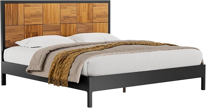 Bme Madia King Size Bed Frame and Headboard, Sophisticated Mid-Century Style - Image 3