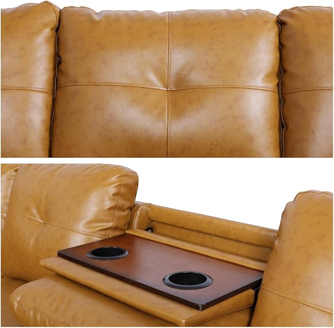 L Shaped Sectional Sofa with Ottoman, Nail-Head Design Leather Right Facing - Image 3