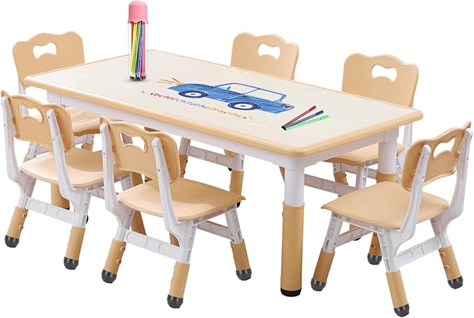 Kids Table and Chairs Set, Height Adjustable Desk by HAPPYMATY