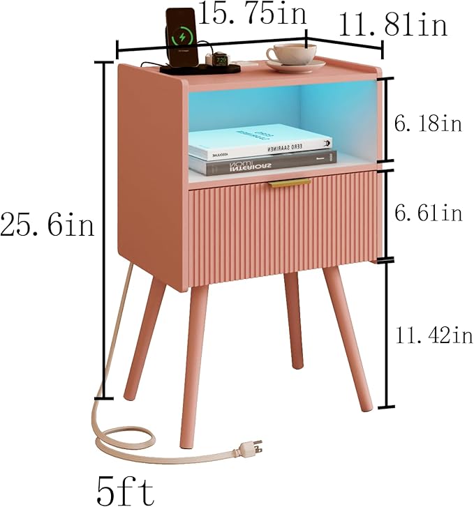 Pink Nightstand, Modern Bedside Table - Image 2
