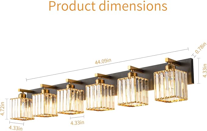 Modern Bathroom Vanity Light 6-Lights Black Gold Crystal Bathroom Wall Light - Image 5