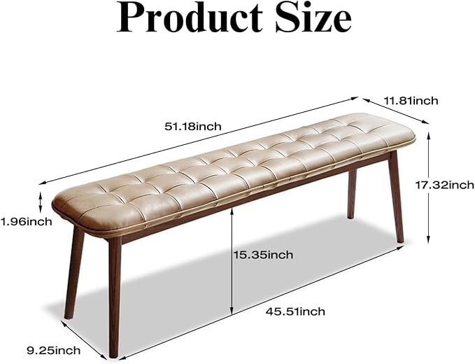 Upholstered Bench, 51.18 in Natural Oak Wood - Image 3