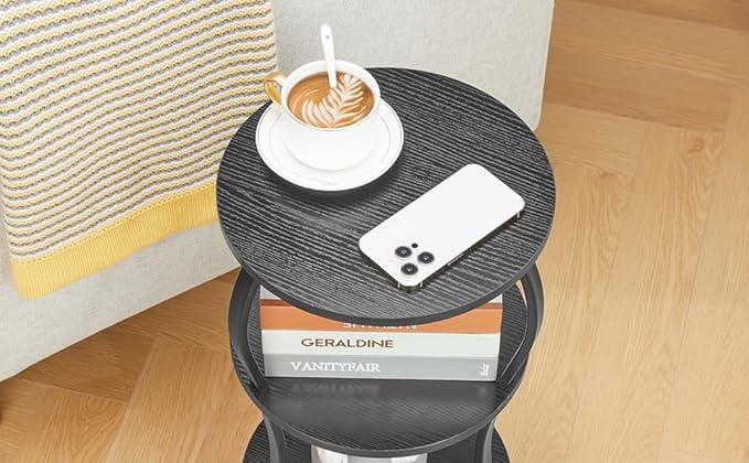 Vintage Small Round Side Table, 3-Tier Slim Waist Circular End Table - Image 9