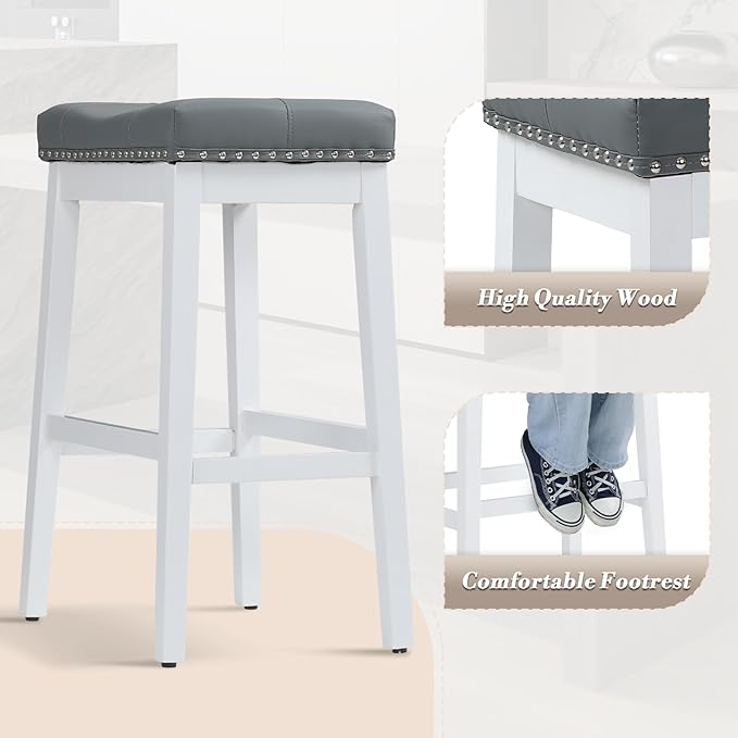 Athena Collection Counter Height Bar Stools Set of 2, 29.5 Inches Backless - Image 9