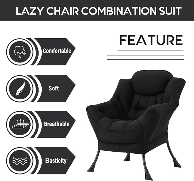 LITA Lazy Chair with Ottoman, Modern Accent Leisure Upholstered Sofa, - Image 5