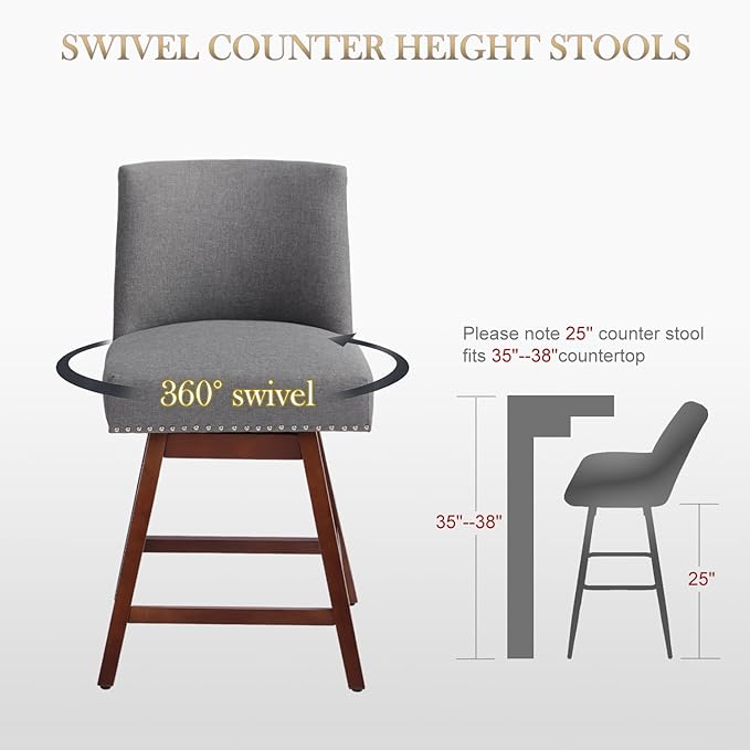 Counter Height Barstools Set of 4, 360° Swivel Bar Stools - Image 2