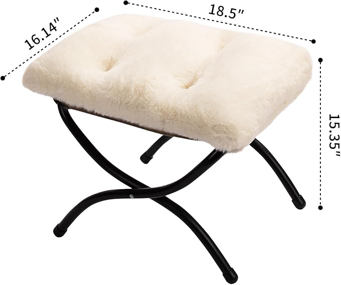 HollyHOME 15" Folding Footrest Stool, Upholstered Small Foldable Ottoman - Image 3