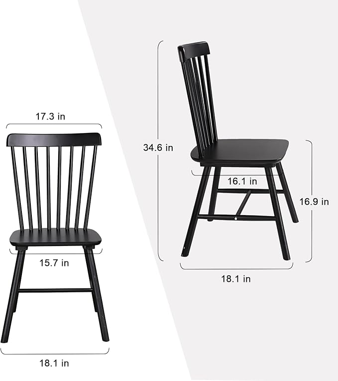 Wooden Windsor Dining Chairs Set of 2 Wood Dining Room Chair Black Spindle Side - Image 3