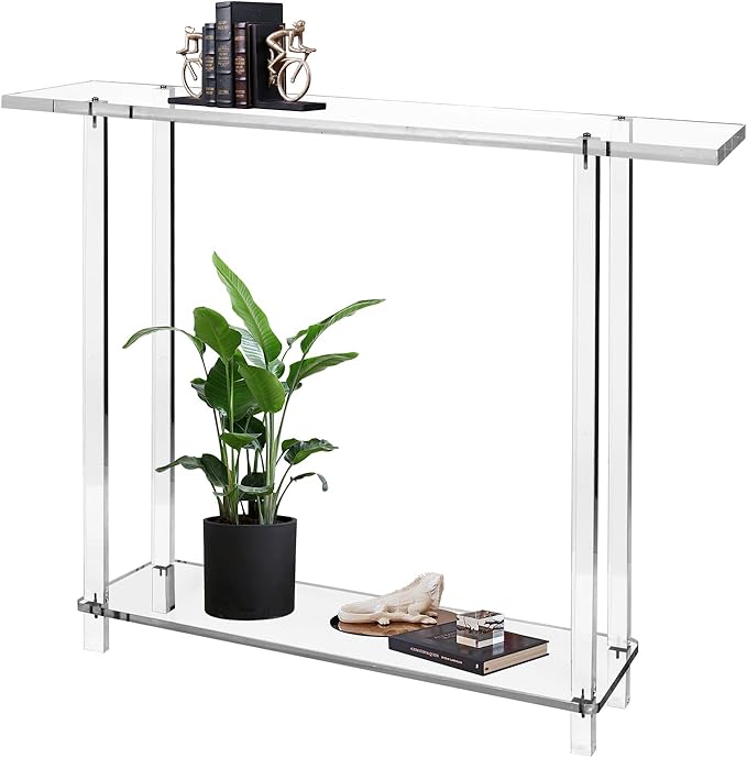 Acrylic Narrow Console Table for Entryway 7.6" D x 39.4" W x 31.5" H Clear by Cutora
