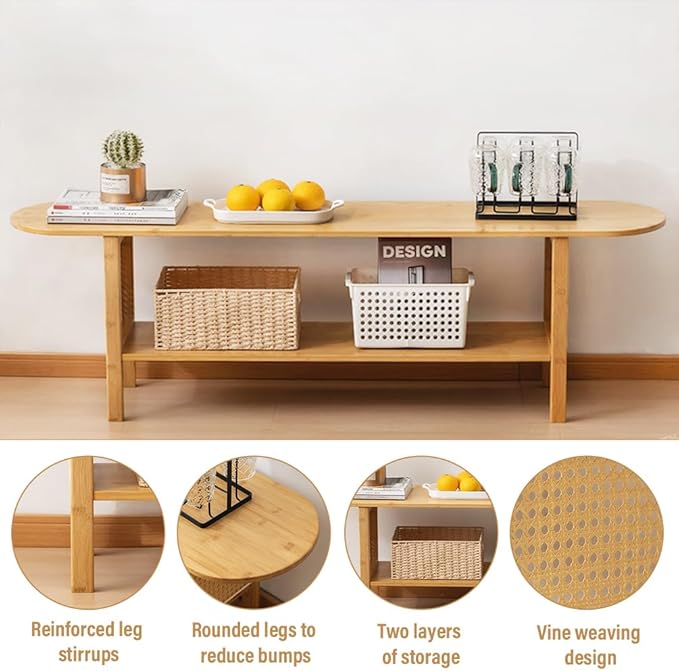 Tiita TV Stand with Storage for TVs up to 65'', Bamboo TV Console Entertainment - Image 4