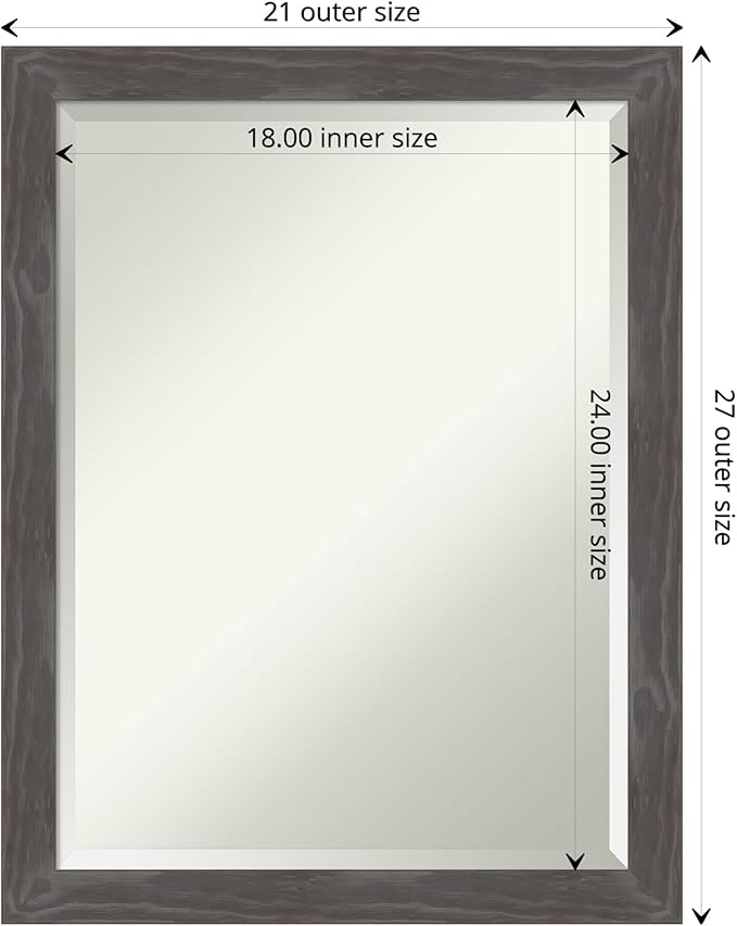 Amanti Art Grey Wall Mirror 27x21 Woodridge Rustic Grey Rectangle Bathroom - Image 4