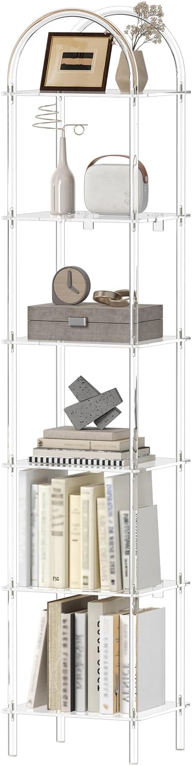 6-Tier Tall Acrylic Arched Bookcase, 13.8''W x 11.8''D x 68.4''H, Open Book by CRTERICX