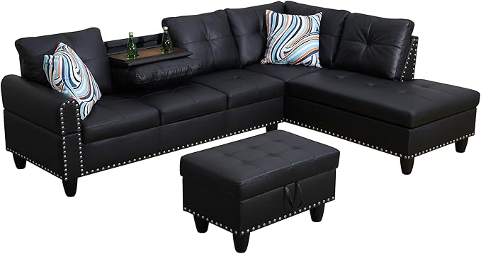 Couches for Living Room Faux Leather L Shaped Couch Comfy 3 Pieces Sectional - Image 3