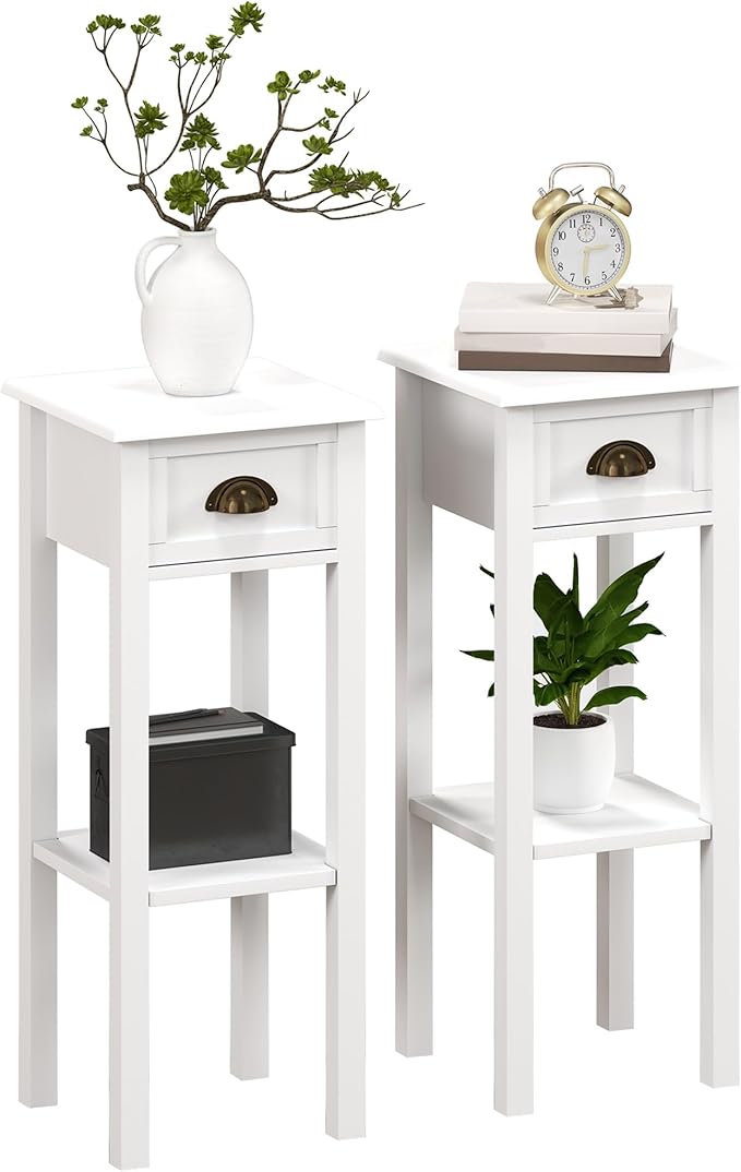 HOMCOM 2-Tier Side Table with Drawer, Narrow End Table with Bottom Shelf by HOMCOM