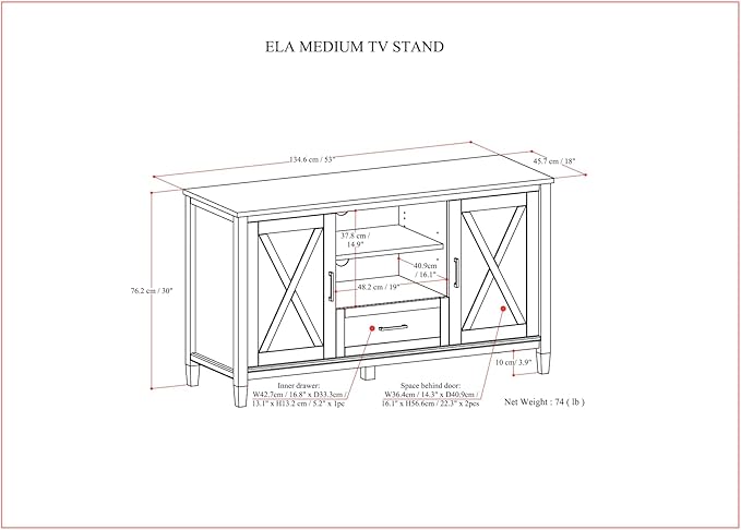 SIMPLIHOME Ela Solid Wood 53 inch Wide Transitional TV Media Stand in Smoky - Image 3