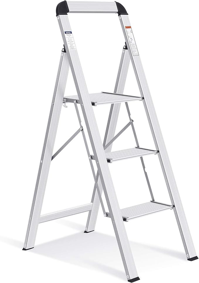 KINGRACK Aluminium 3 Step Ladder, Lightweight Step Stool by KINGRACK