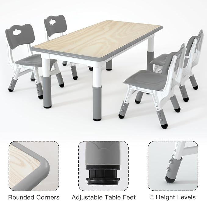 Kids Table and 4 Chairs Set，Height Adjustable Children Table & Chair，Toddlers - Image 3
