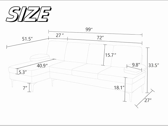 L Shaped Sectional Couch, Modern Modular Sectional Sofa - Image 2