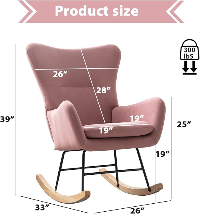 Phoenix Home Rocking Chair Nursery Velvet Upholstered Glider Rocker Rocking - Image 2