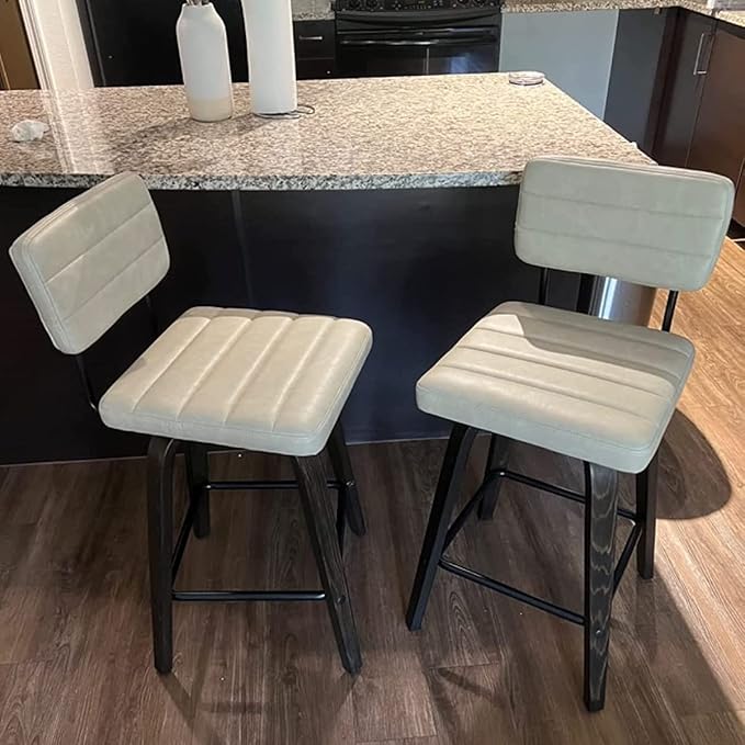 Swivel Bar Stools Set of 2, Counter Height, Wooden Frame, PU Leather Cushions - Image 5