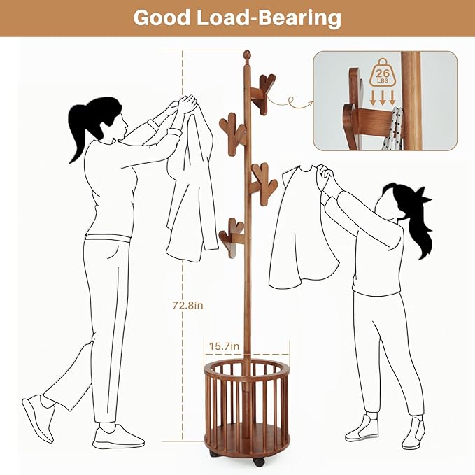 Uniclinens Solid Wood Coat Rack Freestanding - Image 8