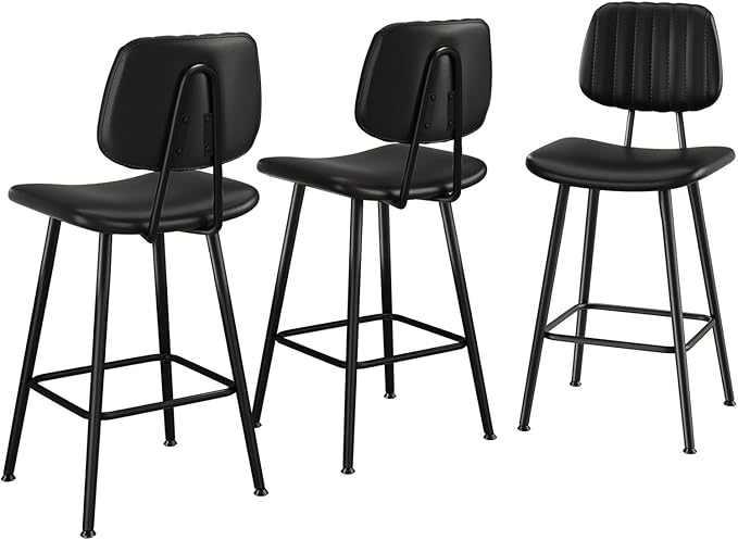 24-Inch Leather Bar Stools Set of 3, Counter Height Barstools - Image 9