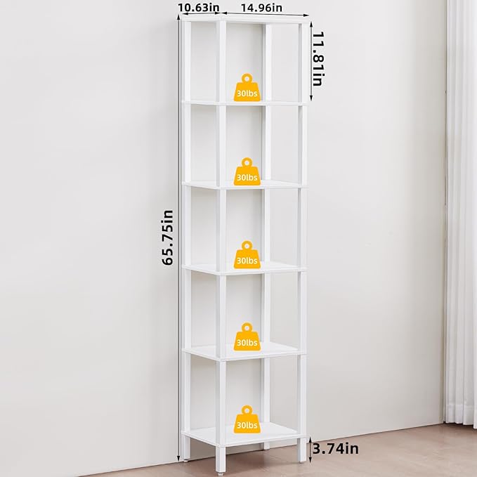 66in Tall Bookshelf 6-Tier Small Narrow Bookcase, Skinny Book Shelf - Image 2