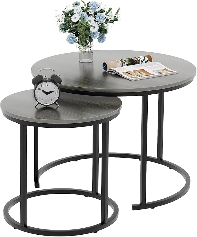 Garden 4 you Nesting Coffee Table, 23.6" Round Coffee Table Set of 2, Wooden - Image 3