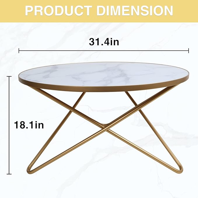 HLR Round Coffee Table with White Faux Marble Top - Image 2
