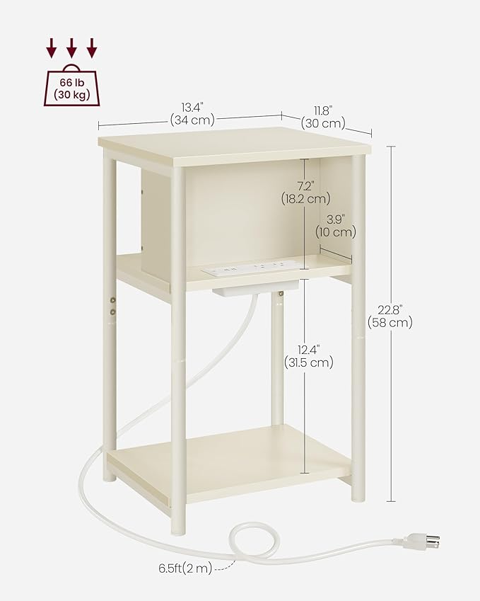 VASAGLE Side Table with Charging Station, 3-Tier End Table with USB Ports and - Image 3