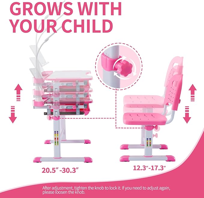 Diroan Kids Functional Desk and Chair Set, Ergonomic Height Adjustable Children - Image 4