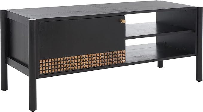 SAFAVIEH Home Collection Errington Black/Gold Accents Solid Wood 2-Shelf Media - Image 3