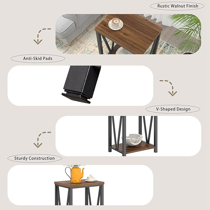 FOLUBAN Small End Table, Rustic Wood and Metal Side Table - Image 7