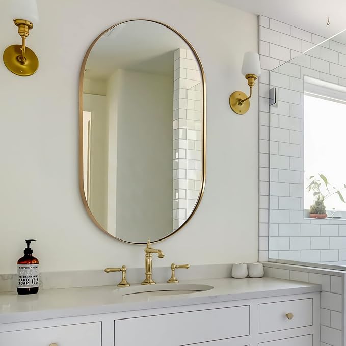 ANDY STAR Oval Mirrors for Bathroom, 26x38 Inch Gold Oval Mirror, Oval Brass by ANDYSTAR