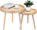 Round Coffee Table Set of 2, Natural Boho Side Table, Small Mid Century Modern by ZYBTtoCreateHappyMemories
