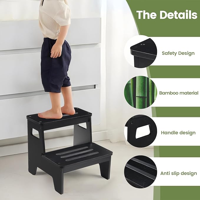 Wooden Step Stools for Kids, Heavy Duty Bamboo 2-Step Stepping Stools for - Image 4