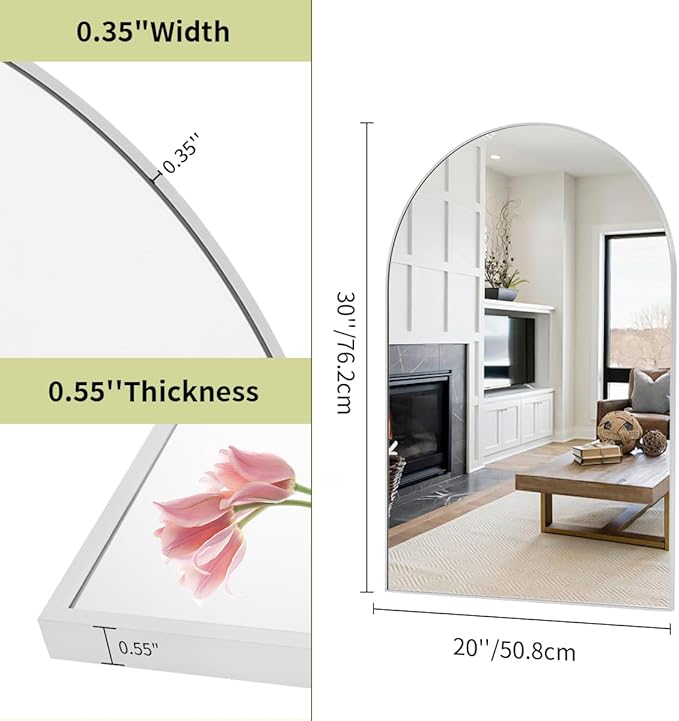 BEAUTYPEAK 20"x30" Arch Bathroom Mirror, Wall Mounted Vanity Metal Frame Mirror - Image 5