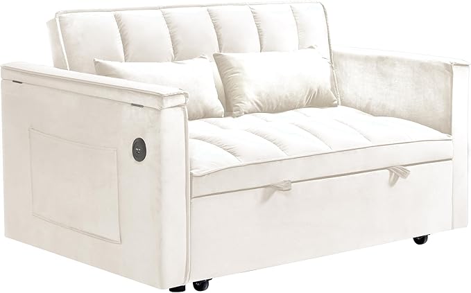 Ball & Cast 55" 3 in 1 Sleeper Sofa Bed Velvet Upholstered Pull Out Couch - Image 11
