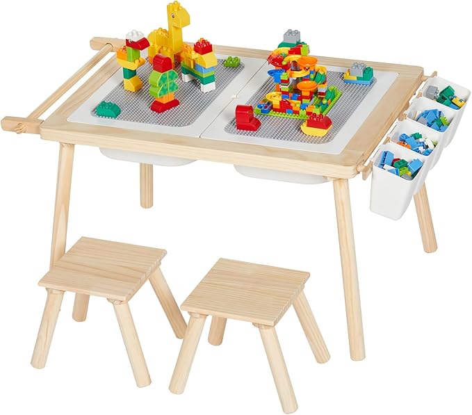 5-in-1 Kids Sensory Table and Chair Set – Wooden Sand and Water Play, Building by Unknown