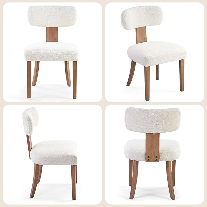 Mid-Century Dining Chair Set of 4, Upholstered Sherpa Seats - Image 5