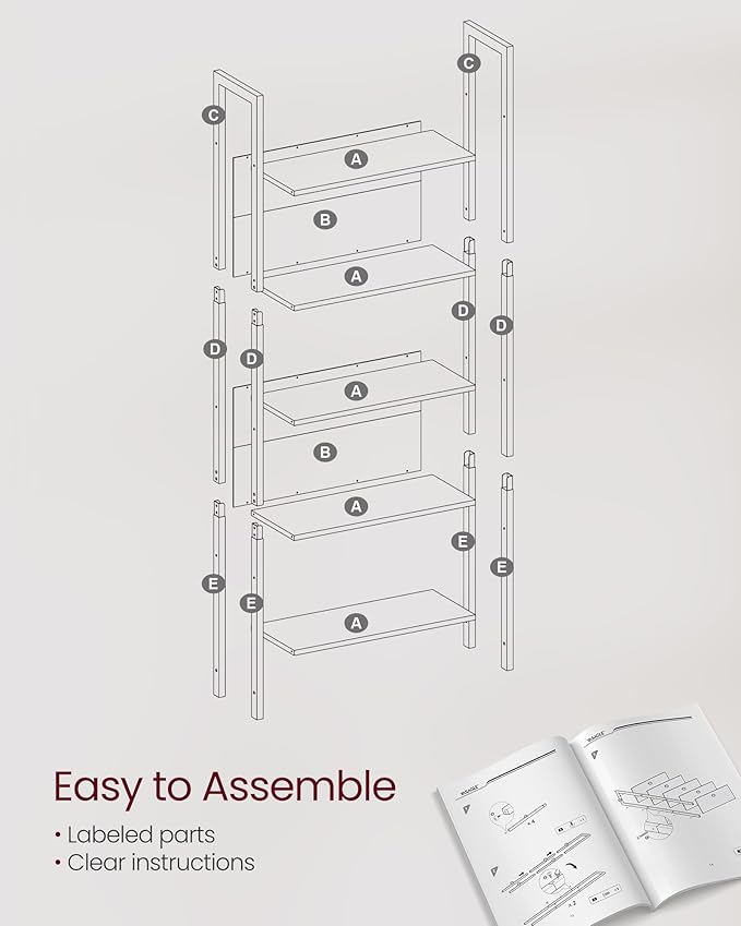 VASAGLE 5-Tier Bookshelf, Book Shelf, Industrial Bookcase, - Image 8
