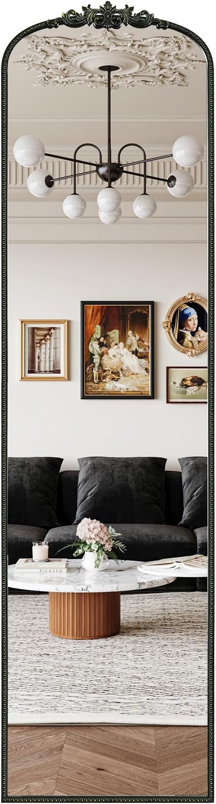WallBeyond Arched Full Length Mirror Wall Mounted, 21x78 Inch Black Antique by WallBeyond
