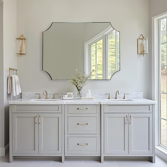 ANDY STAR Brushed Nickel Mirror 30x40 Inch, Scalloped Bathroom Mirror, Large - Image 2