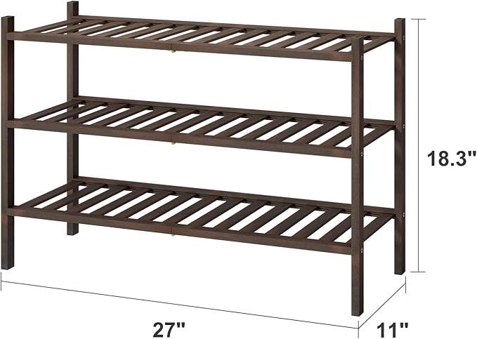 Shoe Rack for Closet, 3-Tier Bamboo Wood Shoe Racks, Stackable | Beautiful | - Image 3