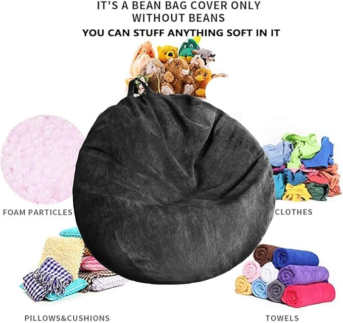 Stuffed Animal Storage Bean Bag Chair Cover Washable Ultra Soft Corduroy Bean - Image 3