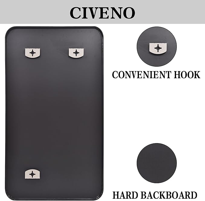 Bathroom Mirror, 30x60 inch Black Rectangle Wall Mirror, Metal Frame Rounded - Image 8