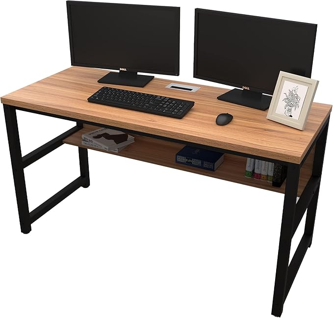 TOPSKY Computer Desk with Bookshelf/Metal Hole Cable Cover 1.18" Thick Desk by TOPSKY