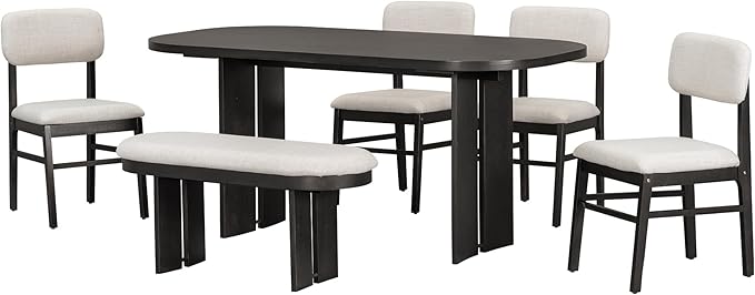 Merax Farmhouse Wooden Dining Set of 6, 65 Inch Rectangular Kitchen Table - Image 6