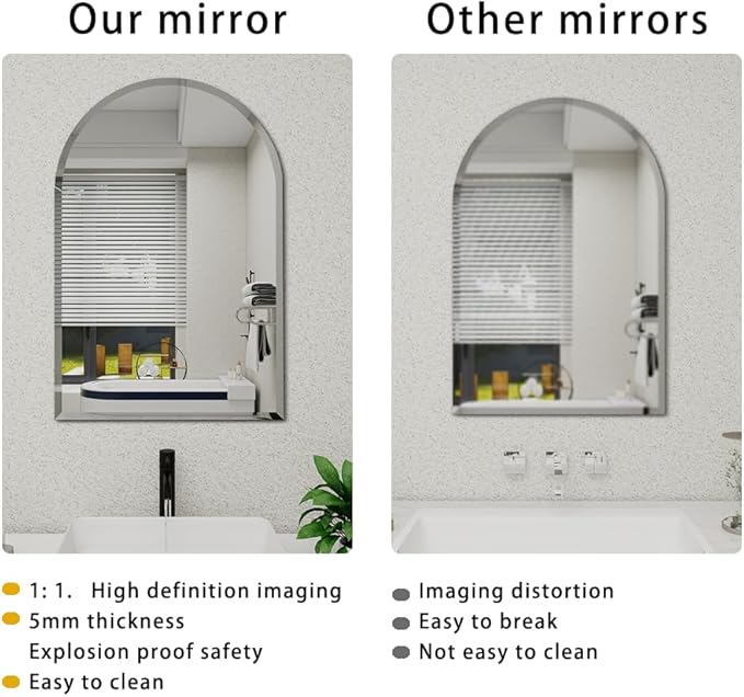 Arched Bathroom Mirror, 26X38 inch Arched Frameless Mirror, Arch Wall - Image 6