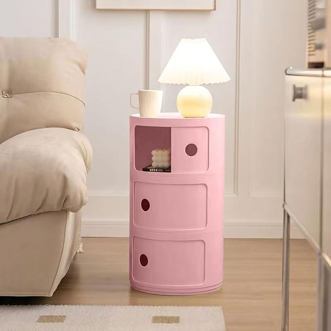 3 Tier Round Nightstand with Drawer, Living Room - Image 4